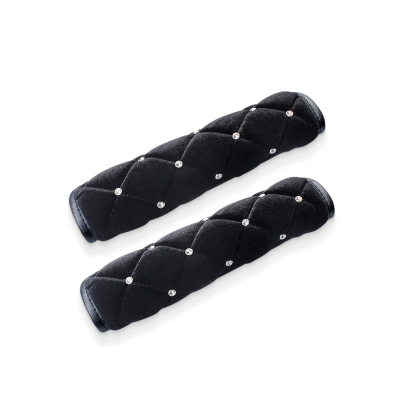 Black Soft Patterned Seat Belt Strap Covers With Bling Detail