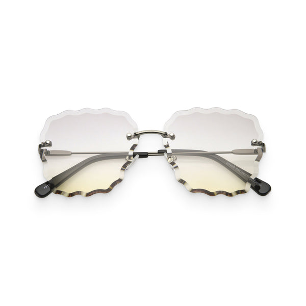 Women’s Gunmetal & Light Smoke Scalloped-Gem Sunglasses