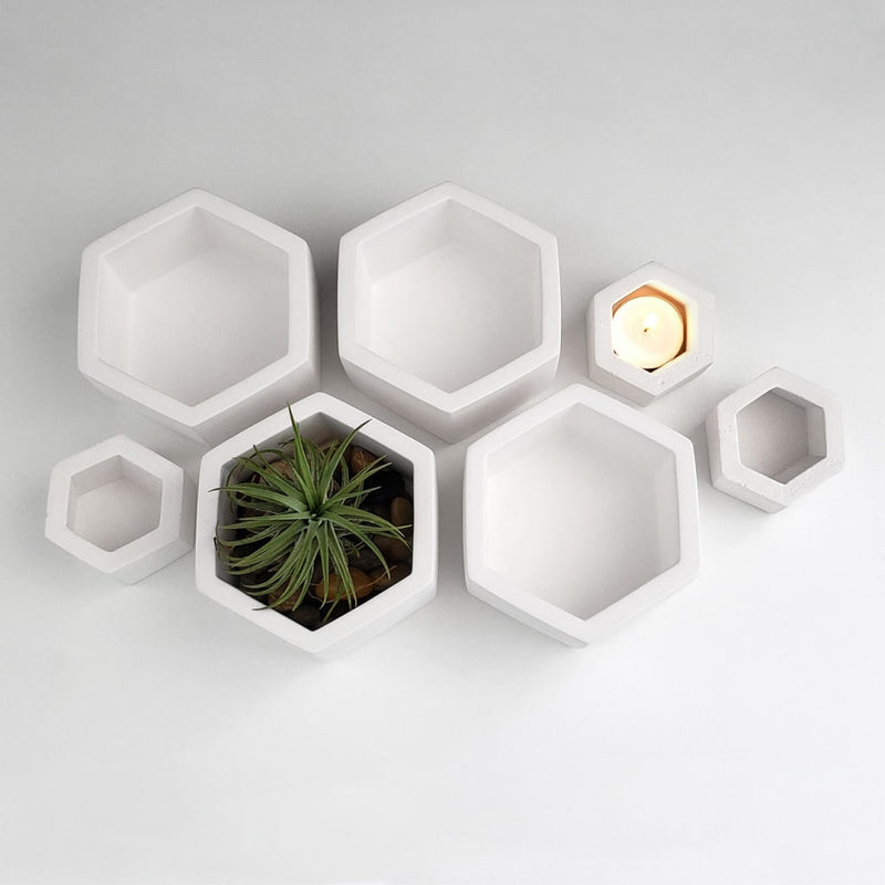 White Hexagon Ceramic Planter